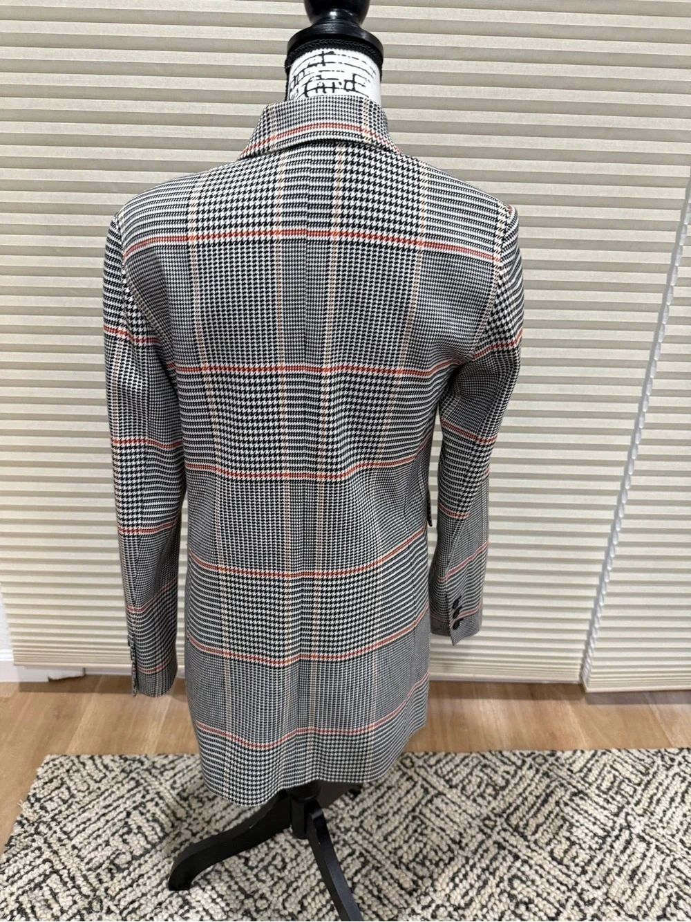 Halogen Black & Gray Plaid Double-Breasted Blazer with Brown Accent